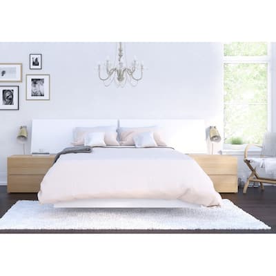 Nexera Esker 4 Piece Bedroom Set, Natural Maple and White