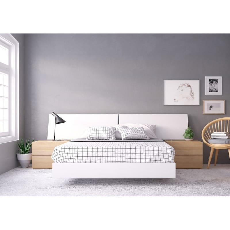 Nexera Esker 4 Piece Bedroom Set, Natural Maple and White - Queen