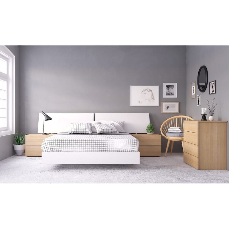 Nexera Esker 5 Piece Bedroom Set, Natural Maple and White - Queen