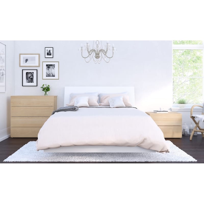 Nexera Esker 4 Piece Bedroom Set, Natural Maple and White