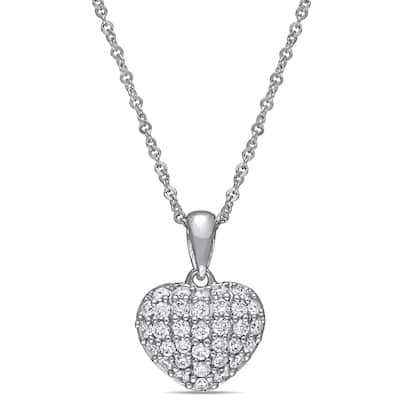 Miadora 14k White Gold 1/4ct TDW Diamond Clustered Heart Necklace