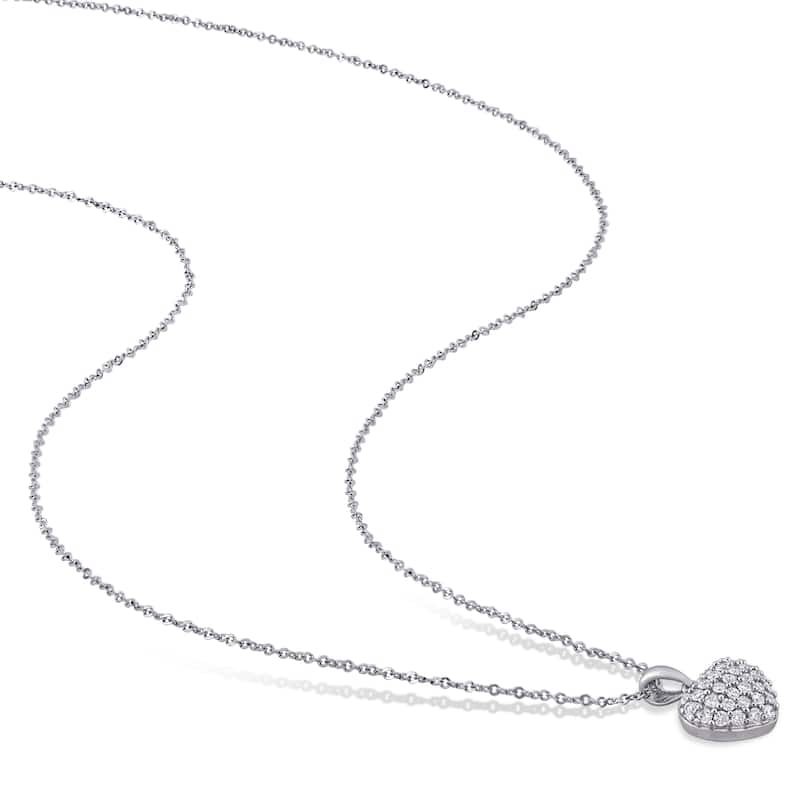 Miadora 14k White Gold 1/4ct TDW Diamond Clustered Heart Necklace