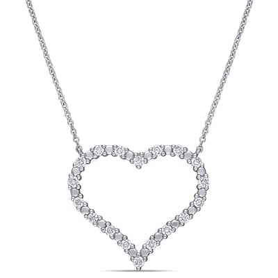 Miadora 10k White Gold 3/8ct TDW Diamond Open Heart Necklace