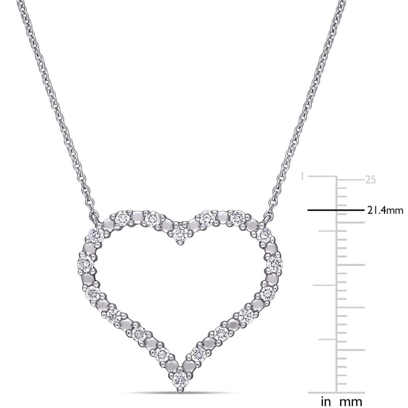 Miadora 10k White Gold 3/8ct TDW Diamond Open Heart Necklace