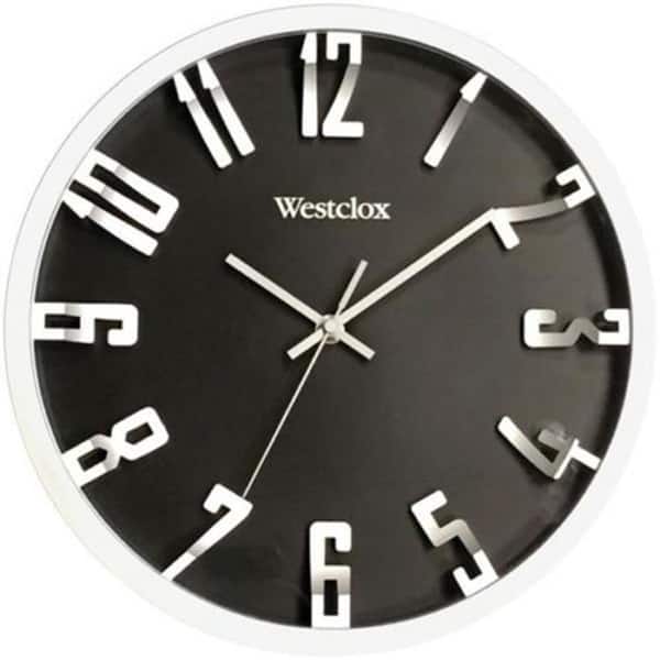 slide 1 of 1, Westclox 12" Round 3D Analog Metallic Silver Wall Clock