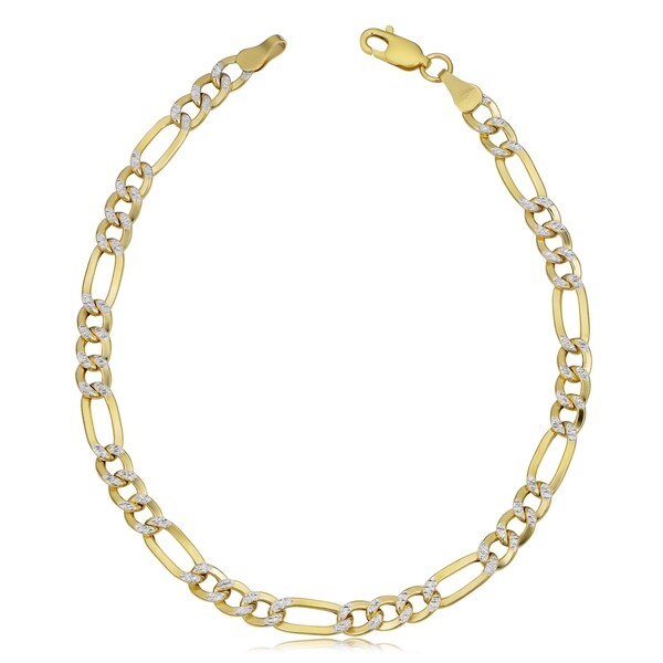 Shop 10k Yellow Gold 4.8mm White Pave Figaro Bracelet - On Sale - Free Shipping Today ...
