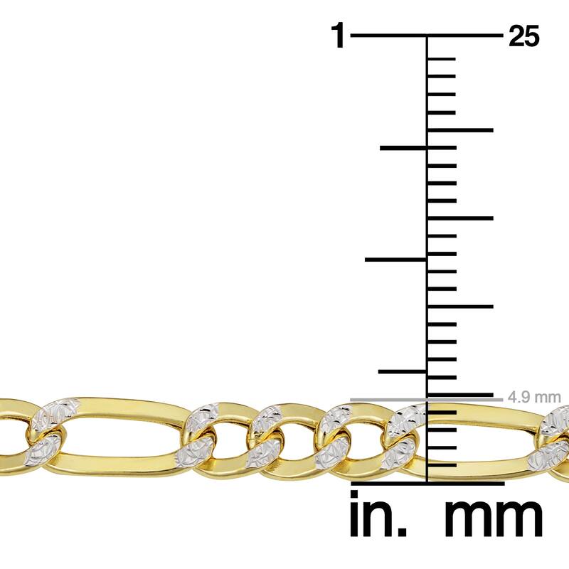 10k Yellow Gold 4.8mm White Pave Figaro Bracelet