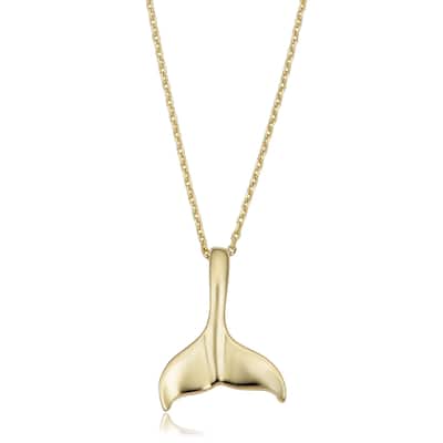 14k Yellow Gold Dolphin Tail Pendant Necklace