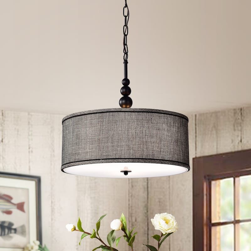 Penelope Woven Black 18-inch Drum Pendant Lamp - Black