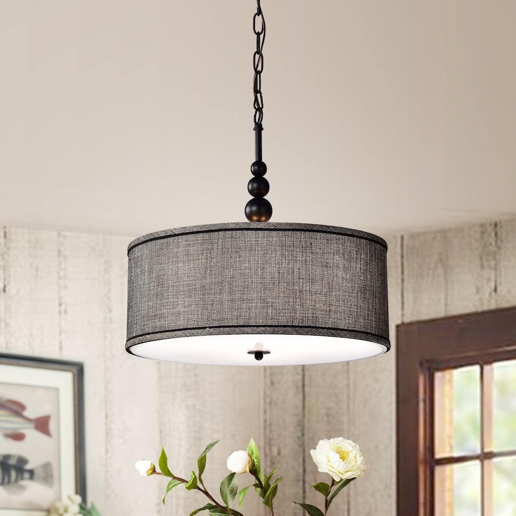 Penelope Woven Black 18-inch Drum Pendant Lamp