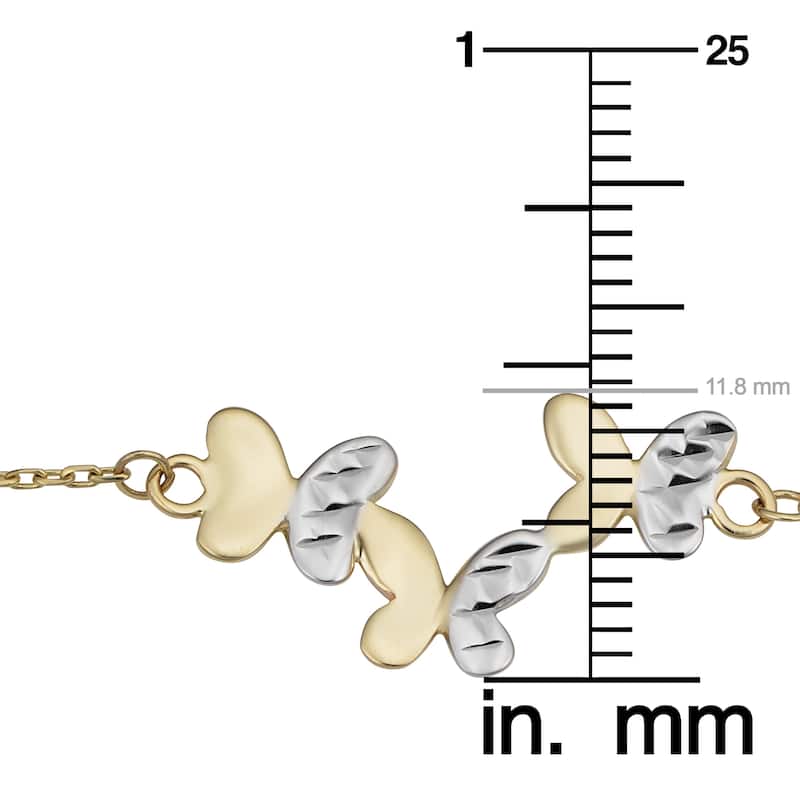 14k Two-Tone Gold Triple Butterfly Adjustable Length Anklet (adjusts to 9 or 10 inches)