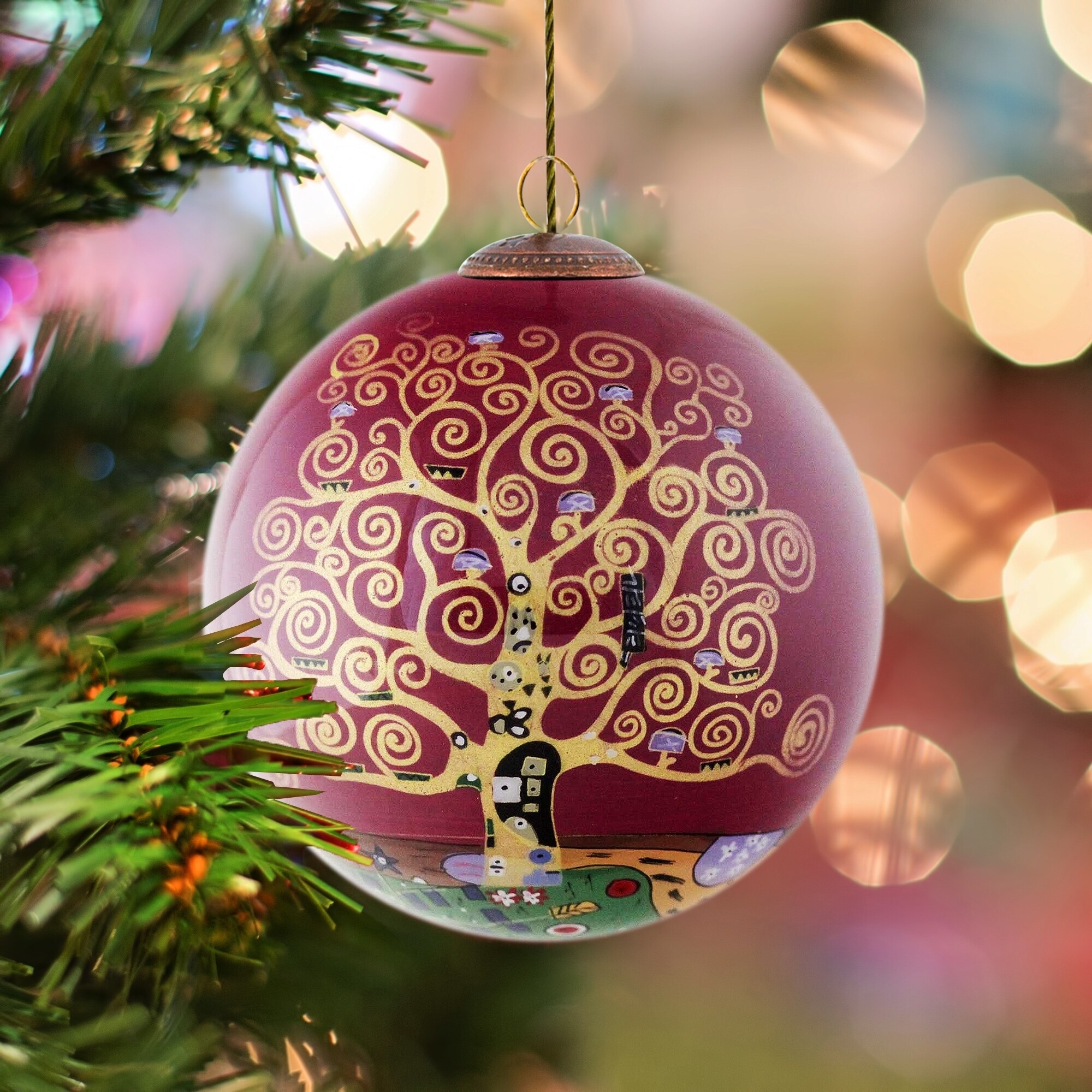Shop Gustav Klimt Tree Of Life Burgundy Hand Painted Glass