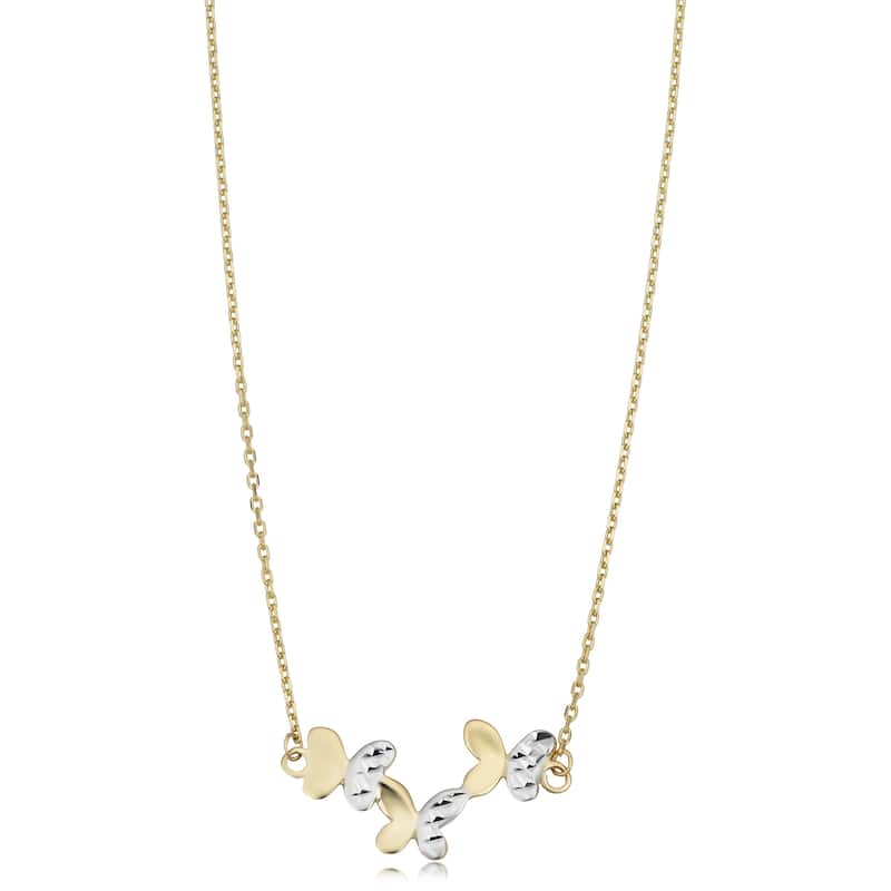 14k Two-Tone Gold Triple Butterfly Adjustable Necklace (11.8 millimeter)