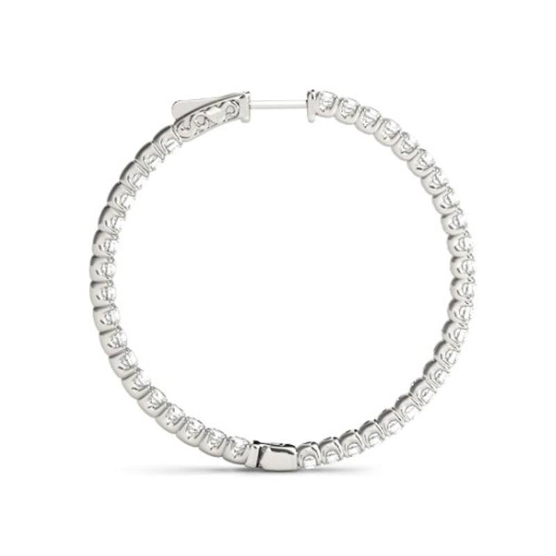 Pompeii3 14k White Gold 1 3/4 ct TDW Diamond Inside Outside Hoops Womens Earrings 1 1/4" Tall