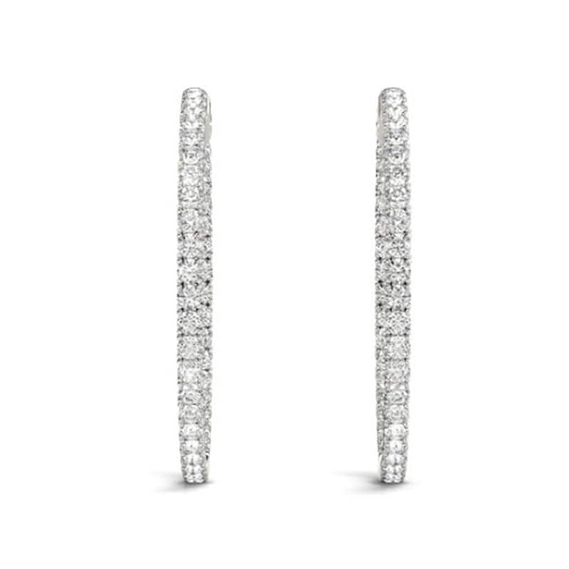 Pompeii3 14k White Gold 1 3/4 ct TDW Diamond Inside Outside Hoops Womens Earrings 1 1/4" Tall