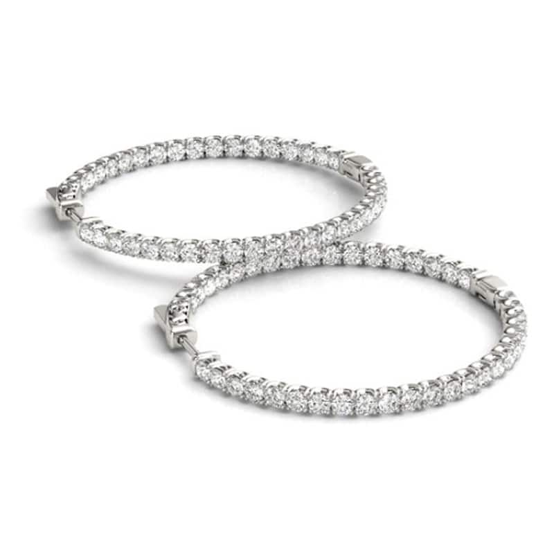 Pompeii3 14k White Gold 1 3/4 ct TDW Diamond Inside Outside Hoops Womens Earrings 1 1/4" Tall