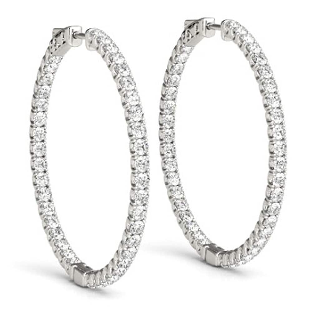 Pompeii3 14k White Gold 1 3/4 ct TDW Diamond Inside Outside Hoops Womens Earrings 1 1/4" Tall
