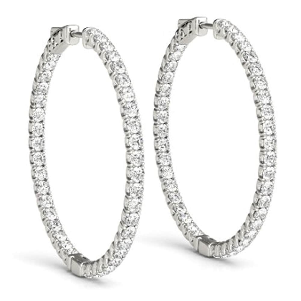 Bliss Diamond 14k White Gold 1 3/4 ct TDW Diamond Inside Outside Hoops Womens Earrings 1 1/4" Tall
