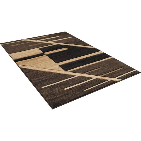 Allstar 5x7 Black and Mocha Modern Machine Carved Effect Rectangular Accent Rug with Ivory and Espresso Geometric Design 5' 2 x 7' 1 