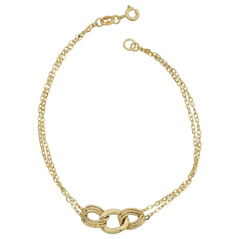 10k Yellow Gold 3-Link Diamond Cut Curb Double Strand Bracelet (7.5 inch)