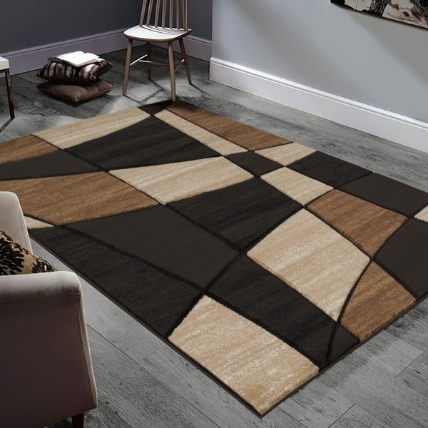 Allstar Rugs Hand-Carved Chocolate and Mocha Rectangular Accent Area Rug with Beige Abstract Geometric Design - 6' 11" x 4' 11"