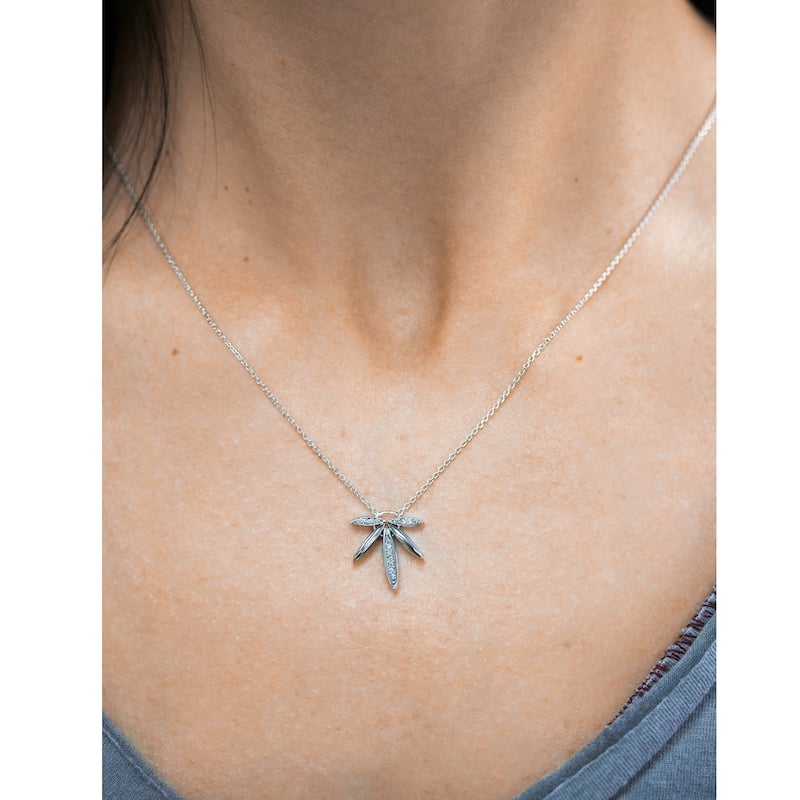 Annello by Kobelli 14k White Gold 1/15ct Diamond Fanned Lotus Necklace