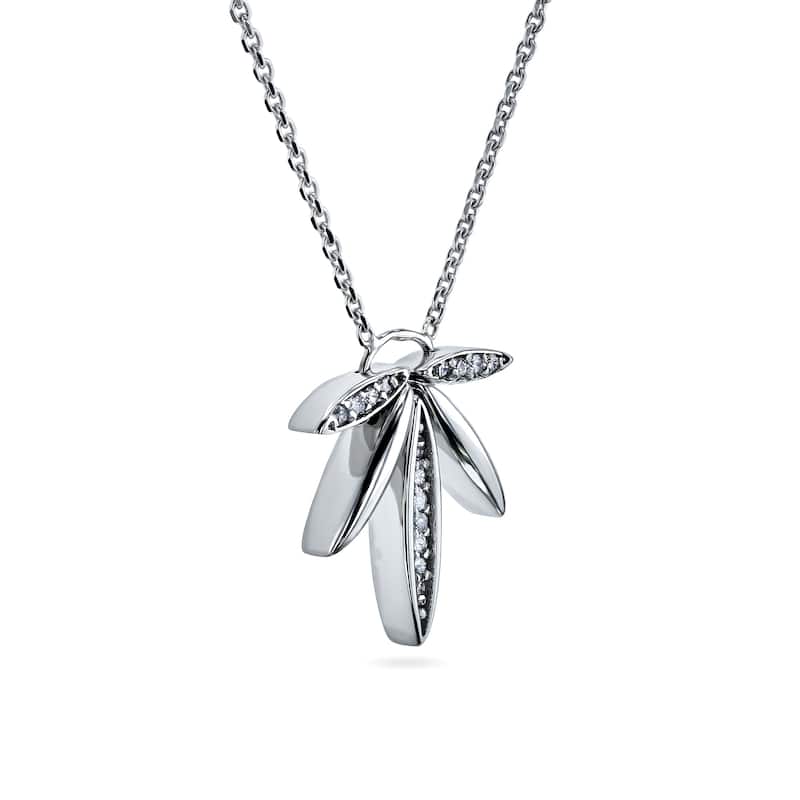 Annello by Kobelli 14k White Gold 1/15ct Diamond Fanned Lotus Necklace