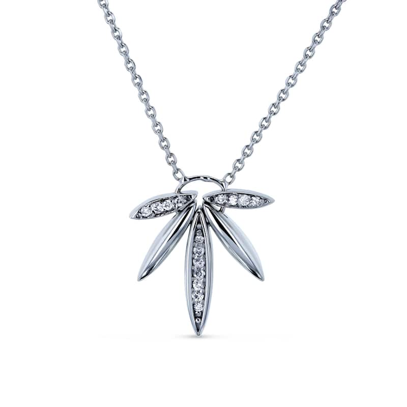 Annello by Kobelli 14k White Gold 1/15ct Diamond Fanned Lotus Necklace