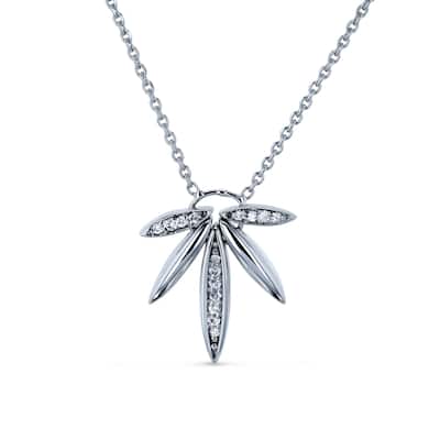 Annello by Kobelli 14k White Gold 1/15ct Diamond Fanned Lotus Necklace