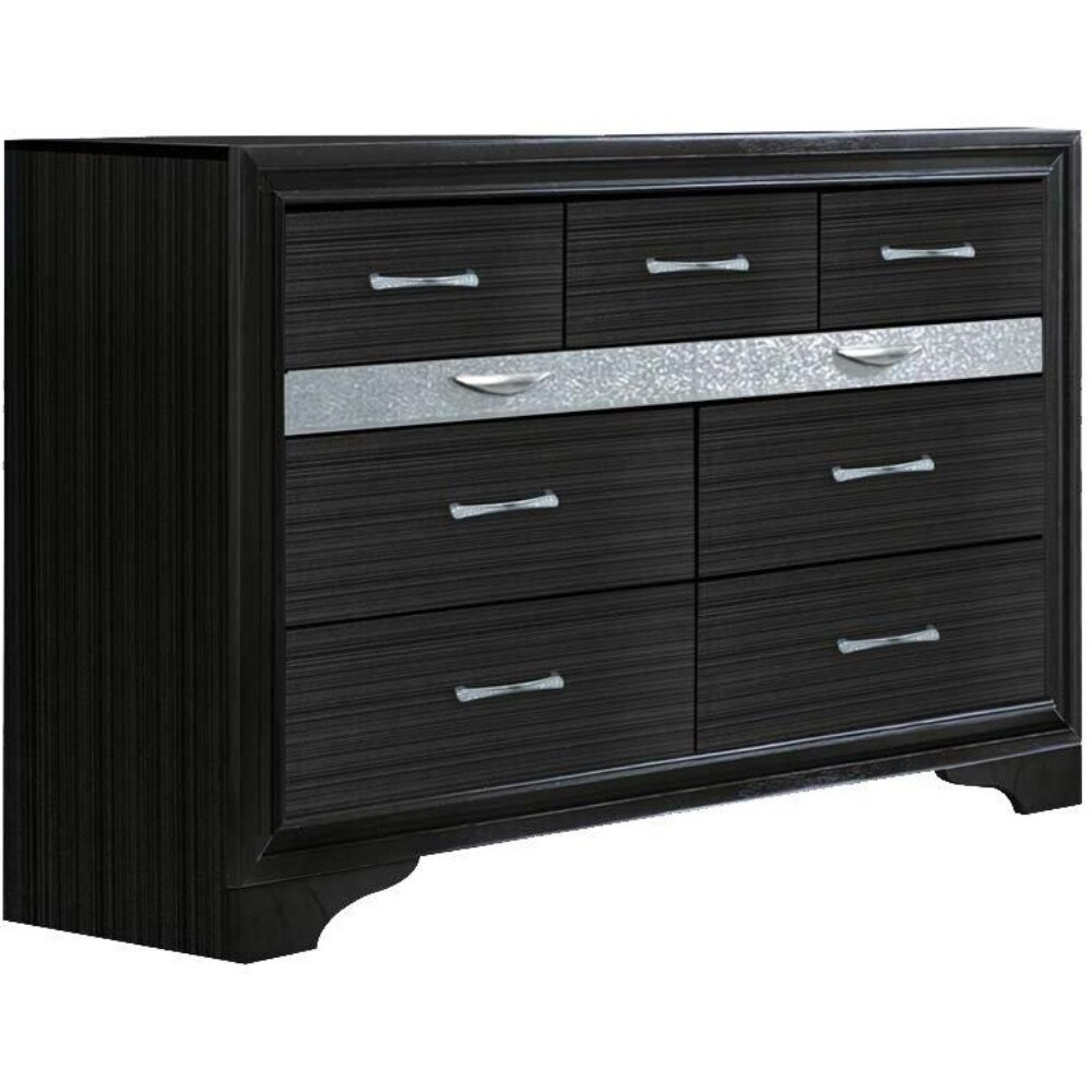 Two Tone Wooden Dresser With Nine Drawers Black And Silver Black