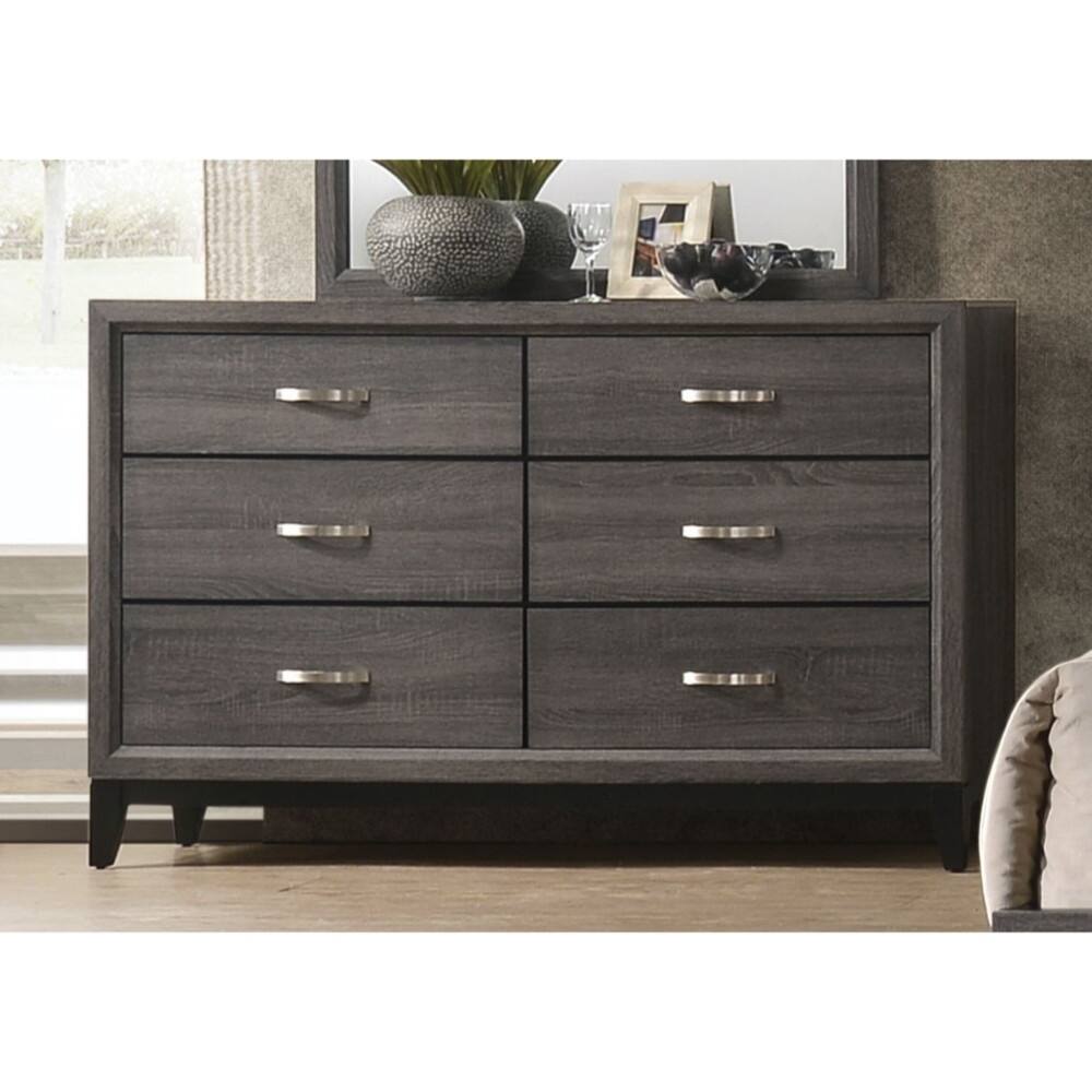 Six Drawer Dresser With Tapered Feet, Weathered Gray