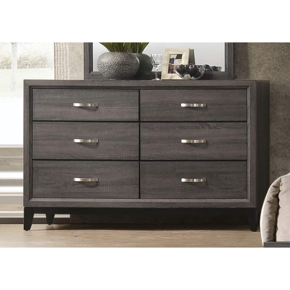 Six Drawer Dresser With Tapered Feet, Weathered Gray