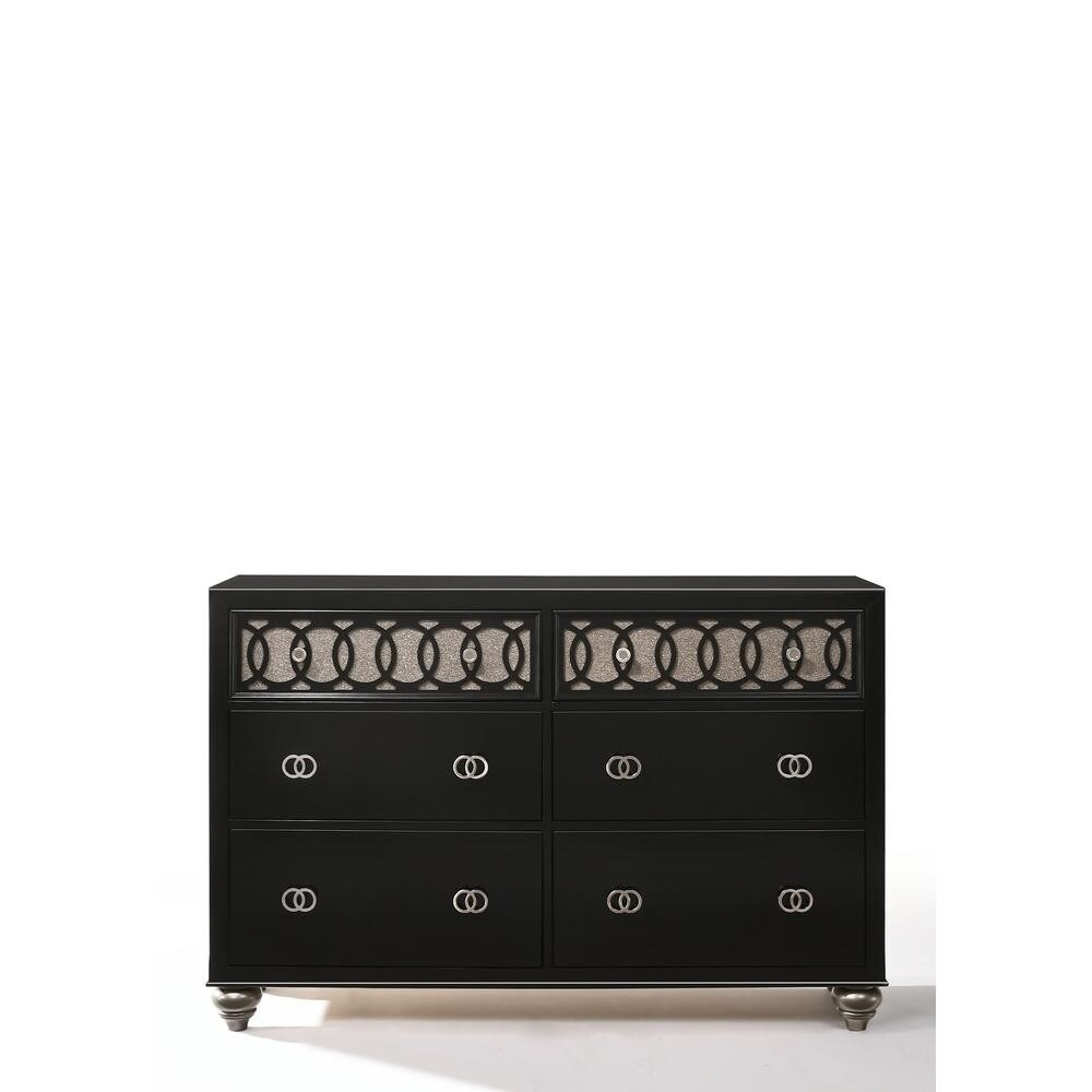 Transitional Style Wood And Metal Dresser With 6 Drawers Black 6