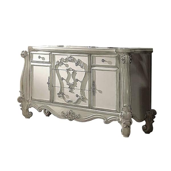 Five Spacious Drawers Wooden Dresser With Carved Details Bone White On Sale Overstock 25687799