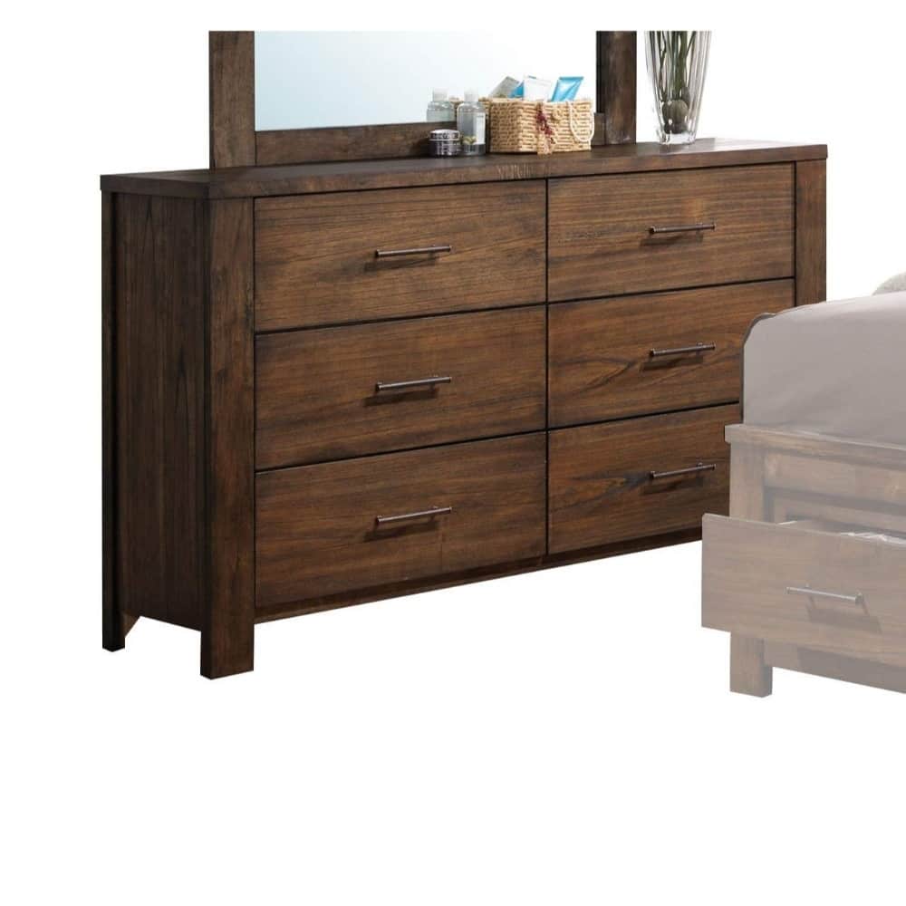 Spacious Wooden Dresser with Six Drawers, Oak Brown