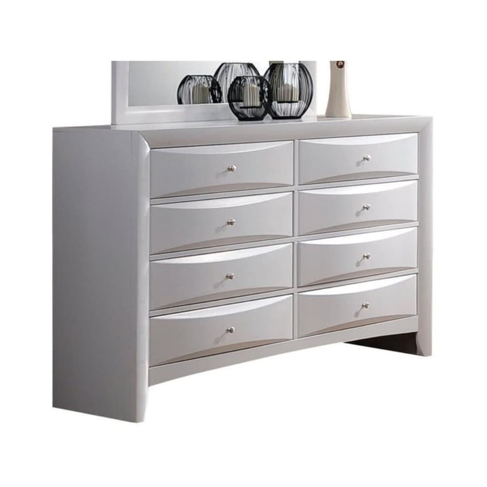 Eight Drawers Wooden Dresser With Bevel Drawer Fronts White White