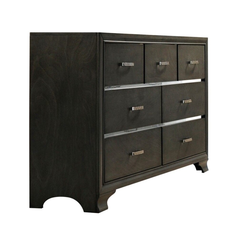 Wooden Seven Drawer Dresser With Bracket Legs Gray Grey 7 Drawer