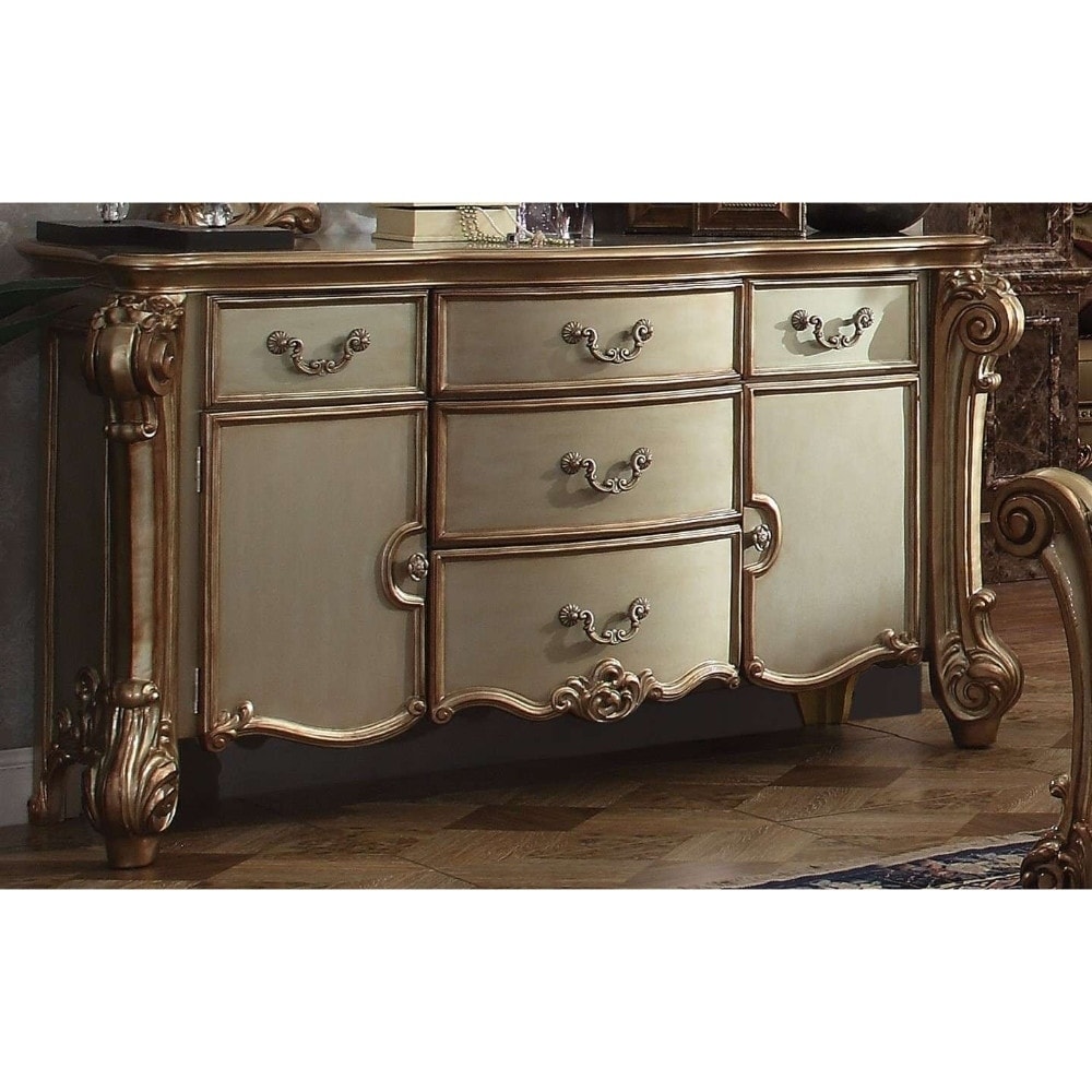 Wooden Dresser With Scrolled Poster Legs Gold And Bone Gold 5