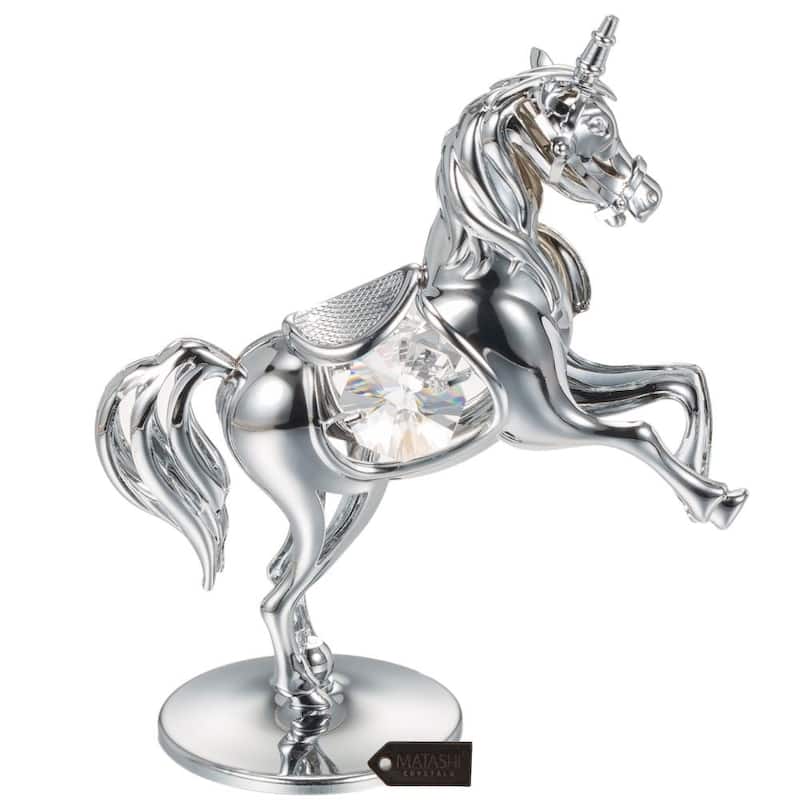 Crystal Studded Unicorn Ornament by Matashi Choose Gold or Silver Color