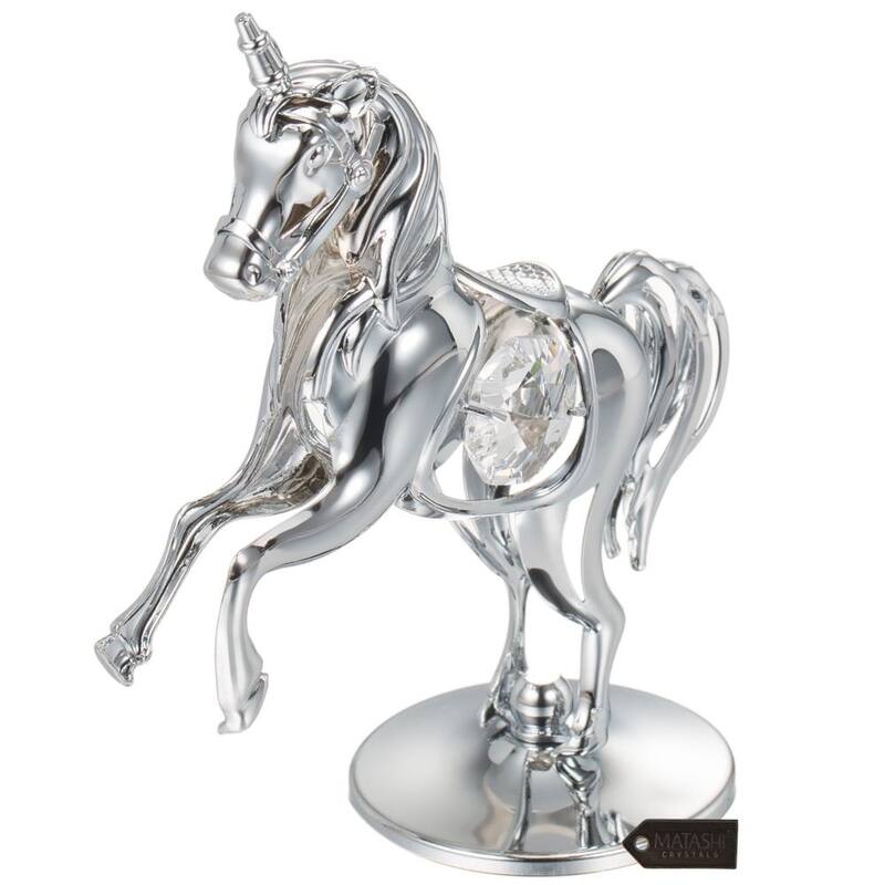 Crystal Studded Unicorn Ornament by Matashi Choose Gold or Silver Color