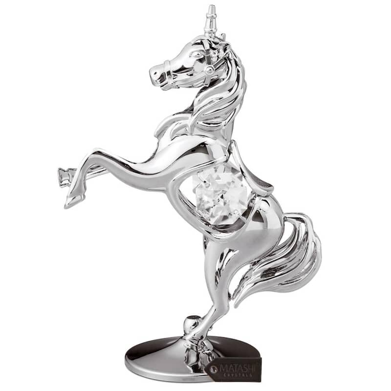 Crystal Studded Unicorn Ornament by Matashi Choose Gold or Silver Color