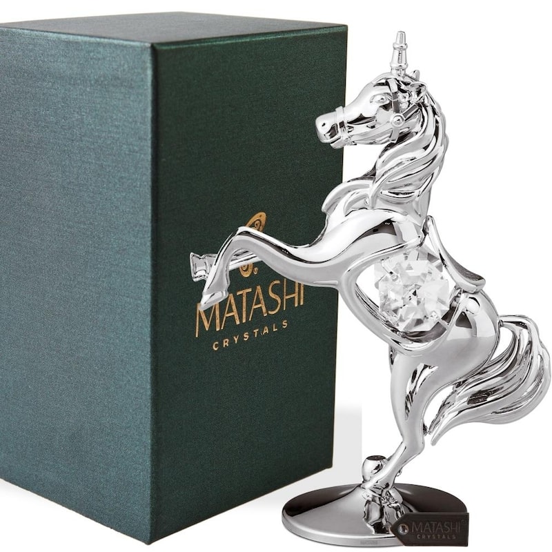Crystal Studded Unicorn Ornament by Matashi Choose Gold or Silver Color