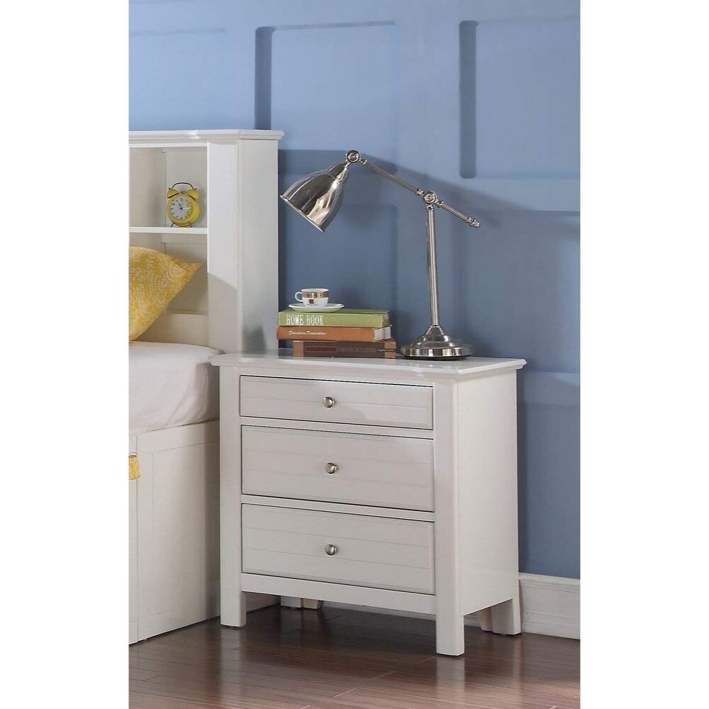 Shop Three Drawer Nightstand With Silver Metal Pull Out Knobs