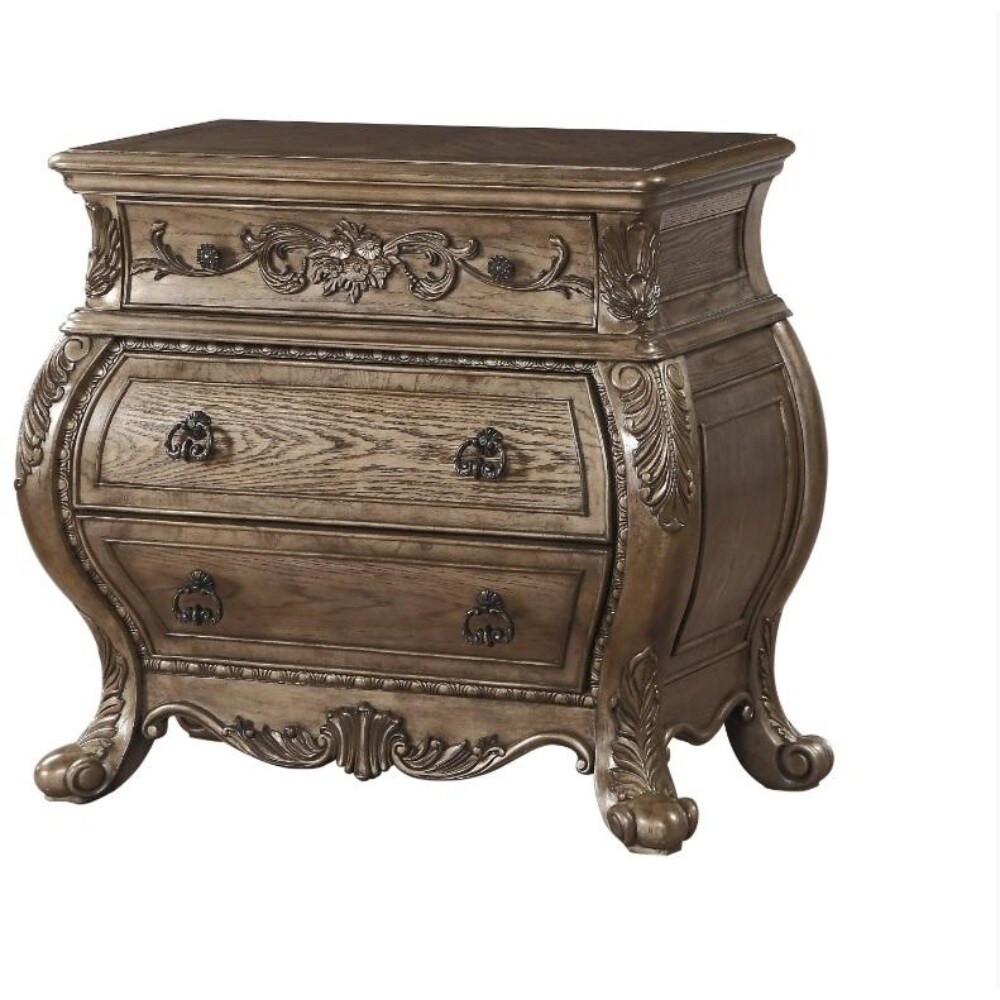 Shop Three Drawer Nightstand With Antique Handles Scrolled Legs