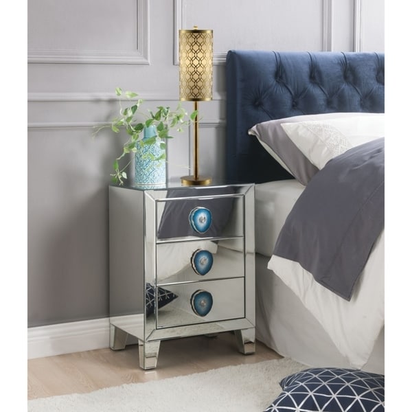Shop Wood &amp; Mirror Nightstand with Faux Agate Knob, Silver ...