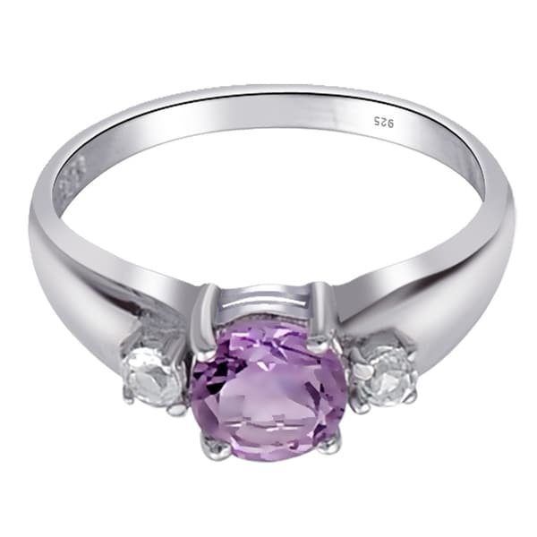Natural Amethyst White Topaz 925 Sterling Silver Rings Silver Jewelry