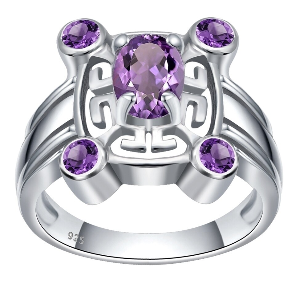 0.78 Ct Oval Amethyst Solid Gemstone 925 Sterling Silver Women Engagement Ring