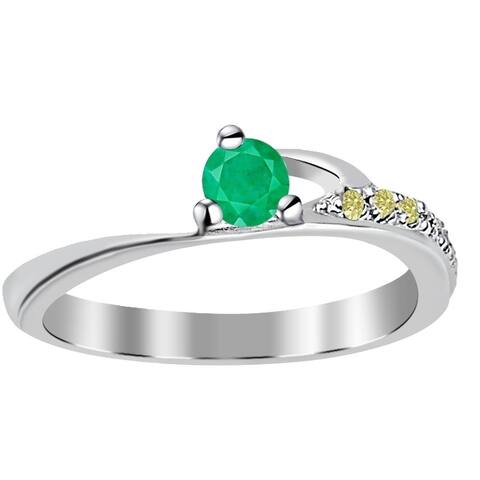 Emerald, Diamond Sterling Silver Round Halo Ring by Essence Jewelry