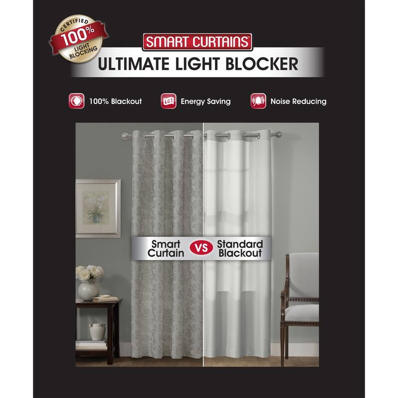 Certified 100 Percent Blackout Everly Embroidered Smart Curtain