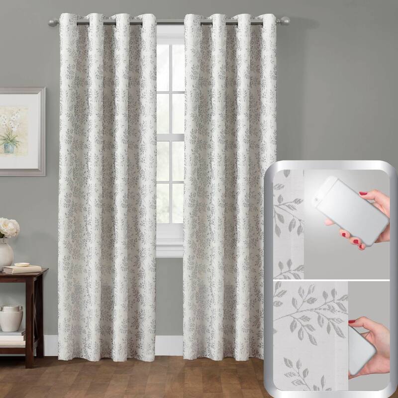 Certified 100 Percent Blackout Everly Embroidered Smart Curtain - Silver